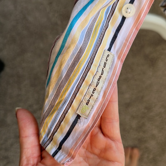 Y2K Colorful Striped Cubavera button down Cotton Top. - Picture 3 of 5